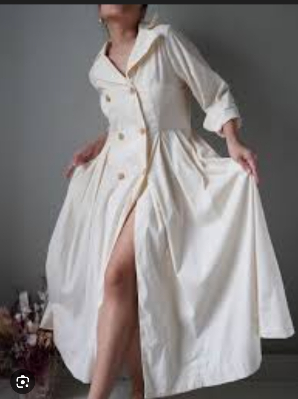 Gstudio Classic Double-Breasted White Vintage Style Midi Dress W/Pockets_S